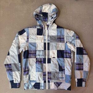 Sub Script Zip Hoodie Women’s S Lined Patchwork Quilt Nautical Pockets EUC